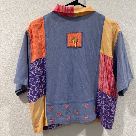 Vintage Faith Patchwork Boho Floral Button Front Collared Cropped Top Size Small - Picture 11 of 16